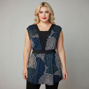 Susan Lawrence 3X Black & Blue Tie Back Blouse